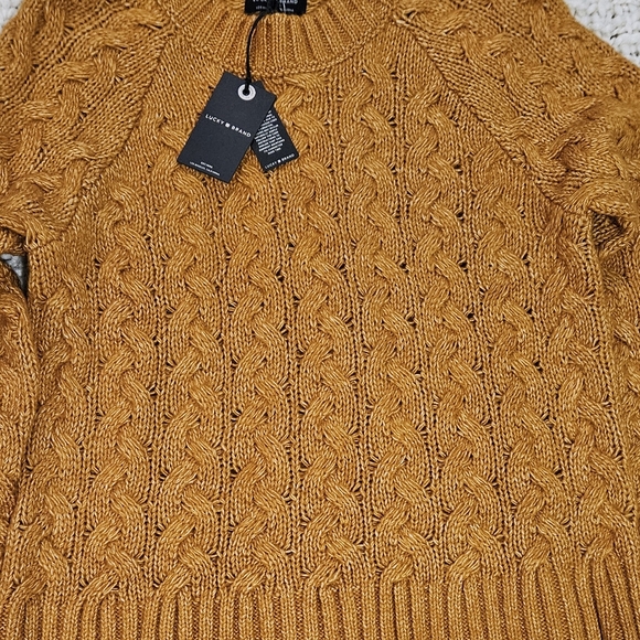 Lucky Brand Cable Knit Sweater in Warm Amber SIZE MEDIUM NWT - Picture 8 of 11